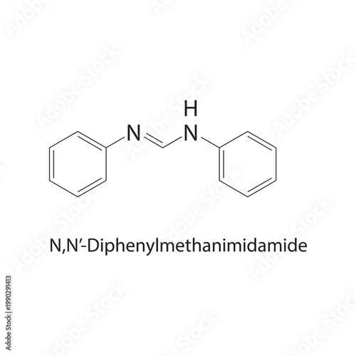 N,N’-Diphenylmethanimidamide skeletal structure. amidine compound schematic illustration. Simple diagram, chemical formula.