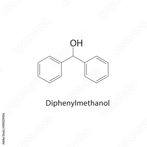 Diphenylmethanol skeletal structure. alcohol compound schematic illustration. Simple diagram, chemical formula.