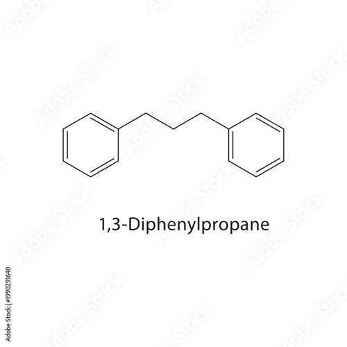 1,3-Diphenylpropane skeletal structure. alkane compound schematic illustration. Simple diagram, chemical formula.