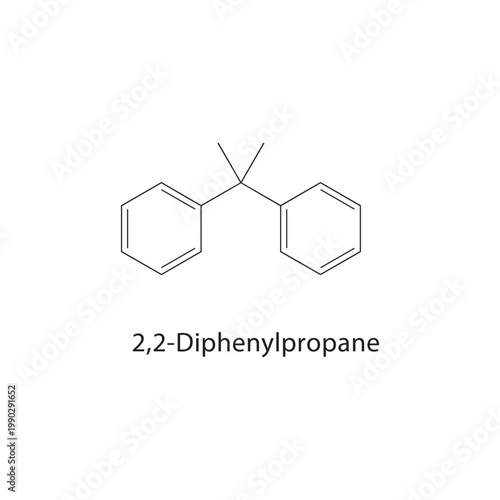 2,2-Diphenylpropane skeletal structure. alkane compound schematic illustration. Simple diagram, chemical formula.