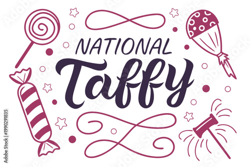 Taffy Candy Day Vector Art, Chewy Sweet Treat Isolated on White Background