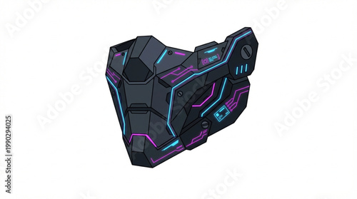Futuristic Cyber Armor Helmet Side View Neon Circuit Tech Mask Vector Illustration