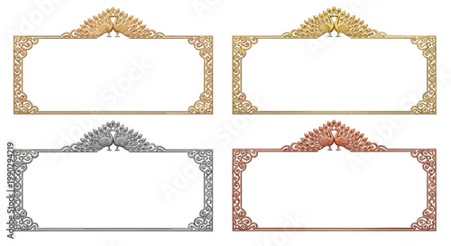 Ornate Decorative Borders in Gold, Silver, and Copper Hues, Elegant Frames for Design Projects