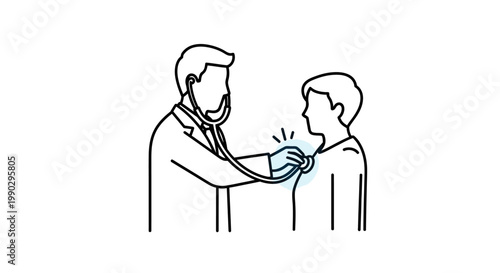 A medical professional wearing gloves examining a child's neck in a simple line drawing with a white background.