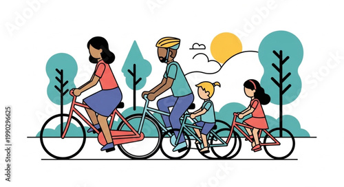 Family Cycling Together - A Joyful Outing in Nature.