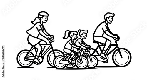 Family Cycling Together - A Joyful Outing on Bikes.
