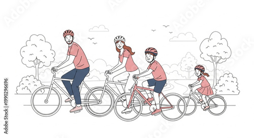 Family Cycling Together - A Joyful Outing in the Park.