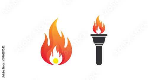 Fiery Icons - A Flame and Torch Symbolizing Passion and Illumination.
