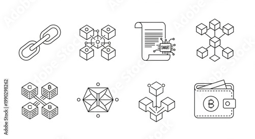 Blockchain Technology and Cryptocurrency Icons Set.