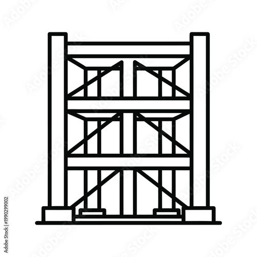 Outline icon representing scaffolding structure, symbolizing construction, building, and support systems.