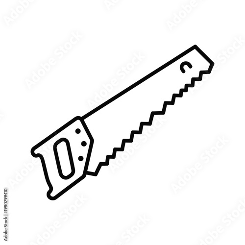 Black line icon of a hand saw, a tool for cutting wood and other materials.