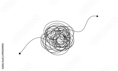 Vector of a messy and complicated thought process depicted as black squiggly lines . Vector Illustration . EPS 10 .
