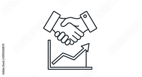 Business handshake icon with upward trending graph illustration.