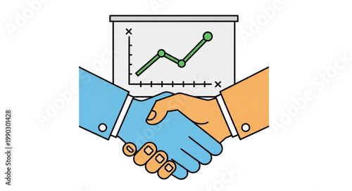 Business partners shaking hands with a financial graph in the background.