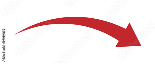 Red curved arrow pointing down and right isolated on white