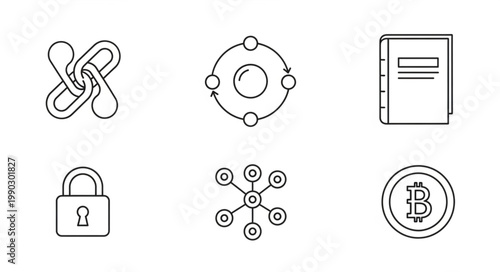 Digital Technology Icons Set Blockchain Cryptocurrency Security.