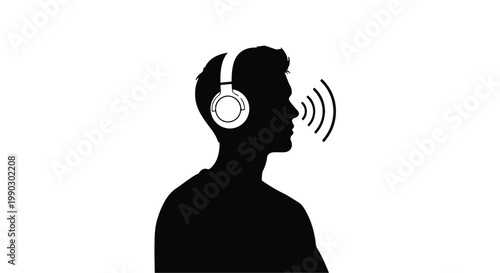 man wearing headphones talking silhouette