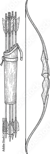 Bow and arrows set for hunting or sport, vector illustration