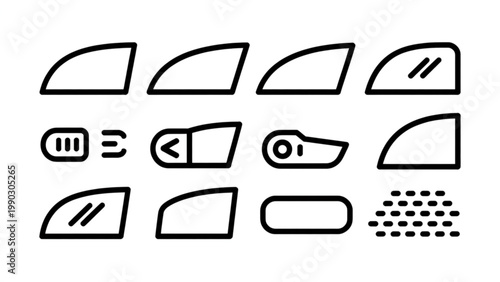 Car Window Glass Line Icon Set  Auto Windows, Windshield and Mirror Controls Collection