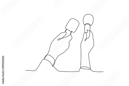 Simple continuous line draw group of journalist daily activity. Simple line, continuous line, journalist minimalist concept, all about simple line.