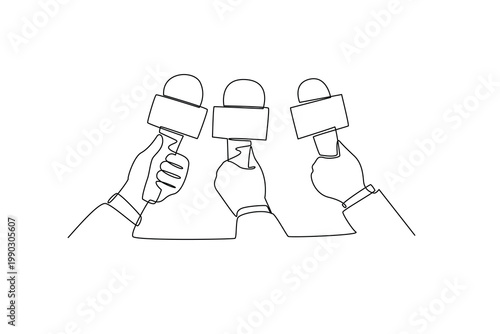Simple continuous line draw group of journalist daily activity. Simple line, continuous line, journalist minimalist concept, all about simple line.