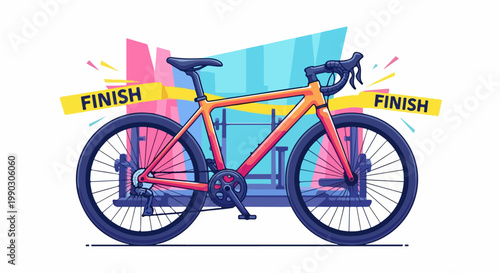 Colorful bicycle with finish line.