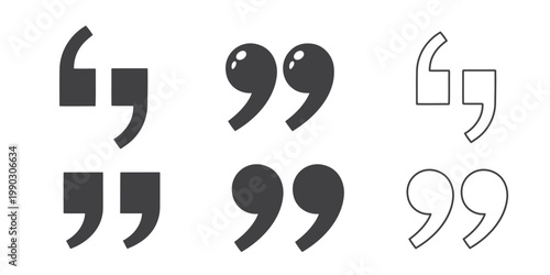 Quotation marks in various styles and sizes isolated on white background