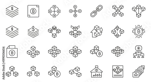 Blockchain Technology Icons and Symbols Set.
