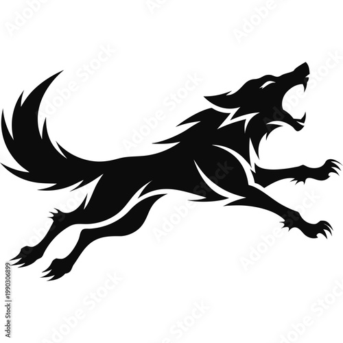 Howling wolf silhouette mid leap vector design