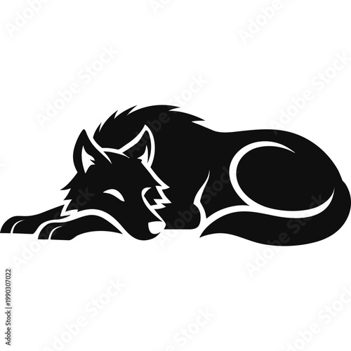 Wolf resting silhouette vector drawing at ease