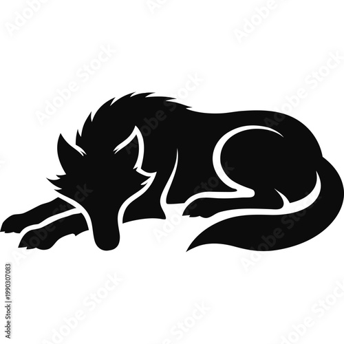 Wolf silhouette lying down at rest