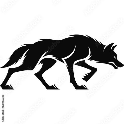 Stealth wolf silhouette crouching in a predatory stalk