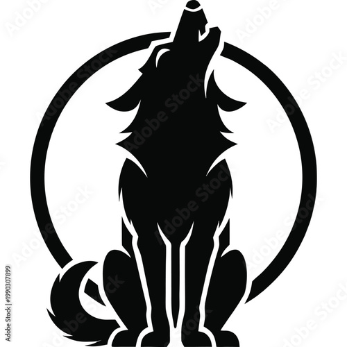 Wild Wolf Silhouette Howling at the Full Moon Circle