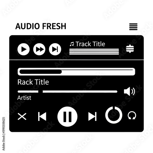 Minimalist audio player interface with play pause and track controls