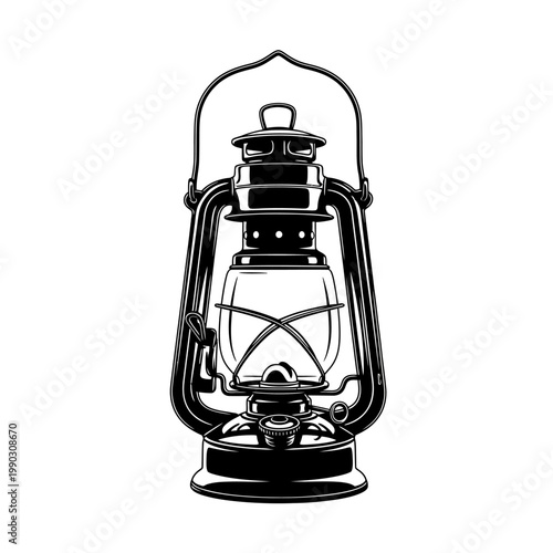 Tableau sur toile Vintage kerosene lantern illustration in black and white with ornate details