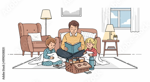 Father Reading to Two Children.
