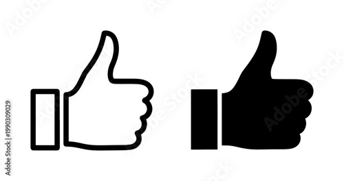 Thumbs up icon set with outline and solid black hand styles