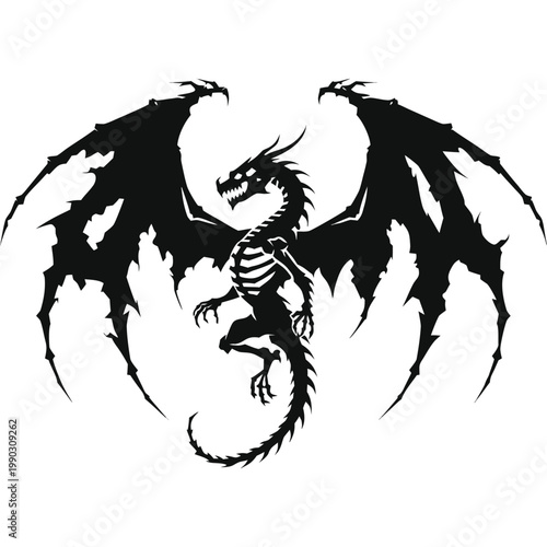 Spooky skeletal dragon silhouette with wide spread wings