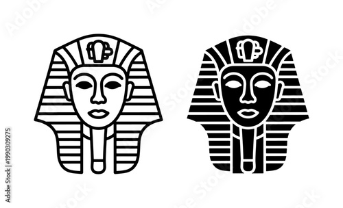 Ancient Egyptian Pharaoh Mask Black Line Art Icons