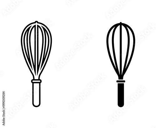 Kitchen Whisk Outline and Solid Icon Set