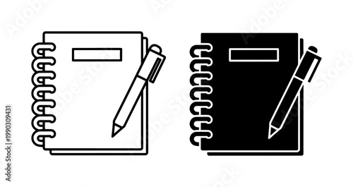 Spiral Notebook and Pen Icon Set