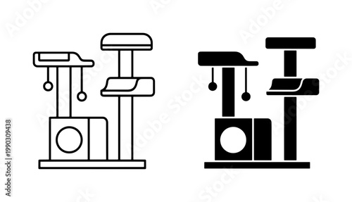 Cat Tree Tower Icon Set with Scratching Post and Condo