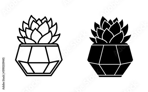 Succulent plant icons in geometric pots