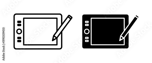 Graphic drawing tablet with stylus pen icon set