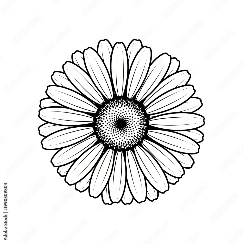 Fototapeta premium A detailed black and white illustration of a single gerbera daisy