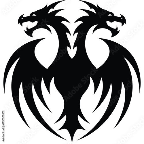 Dual dragon silhouette crest emblem of power and strength