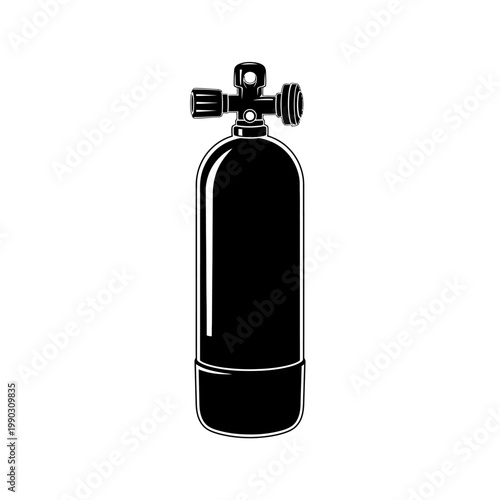 Black silhouette of a scuba diving tank isolated on a white background