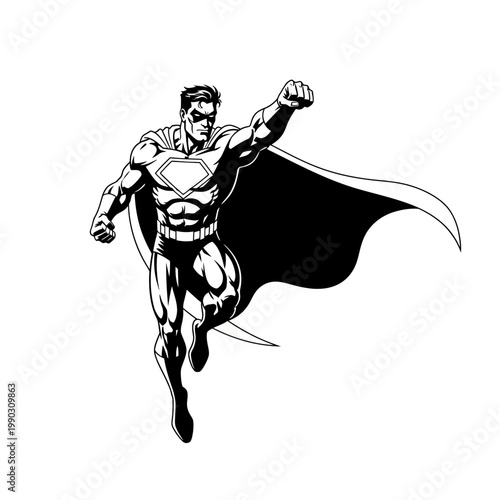 A dynamic illustration of superman in flight powerfully soaring forward