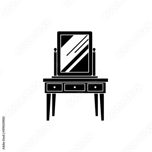 Simple black silhouette of a vanity table with a mirror and drawers