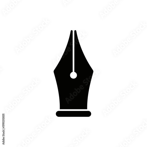 A simple black silhouette of a fountain pen nib is shown